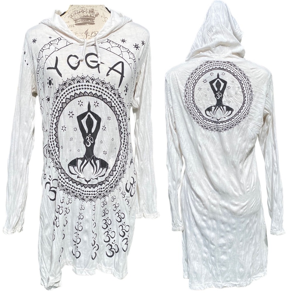 Sure Design Yoga Stamp Hoodie Dress Hooded Long Sleeve Yoga Mini M